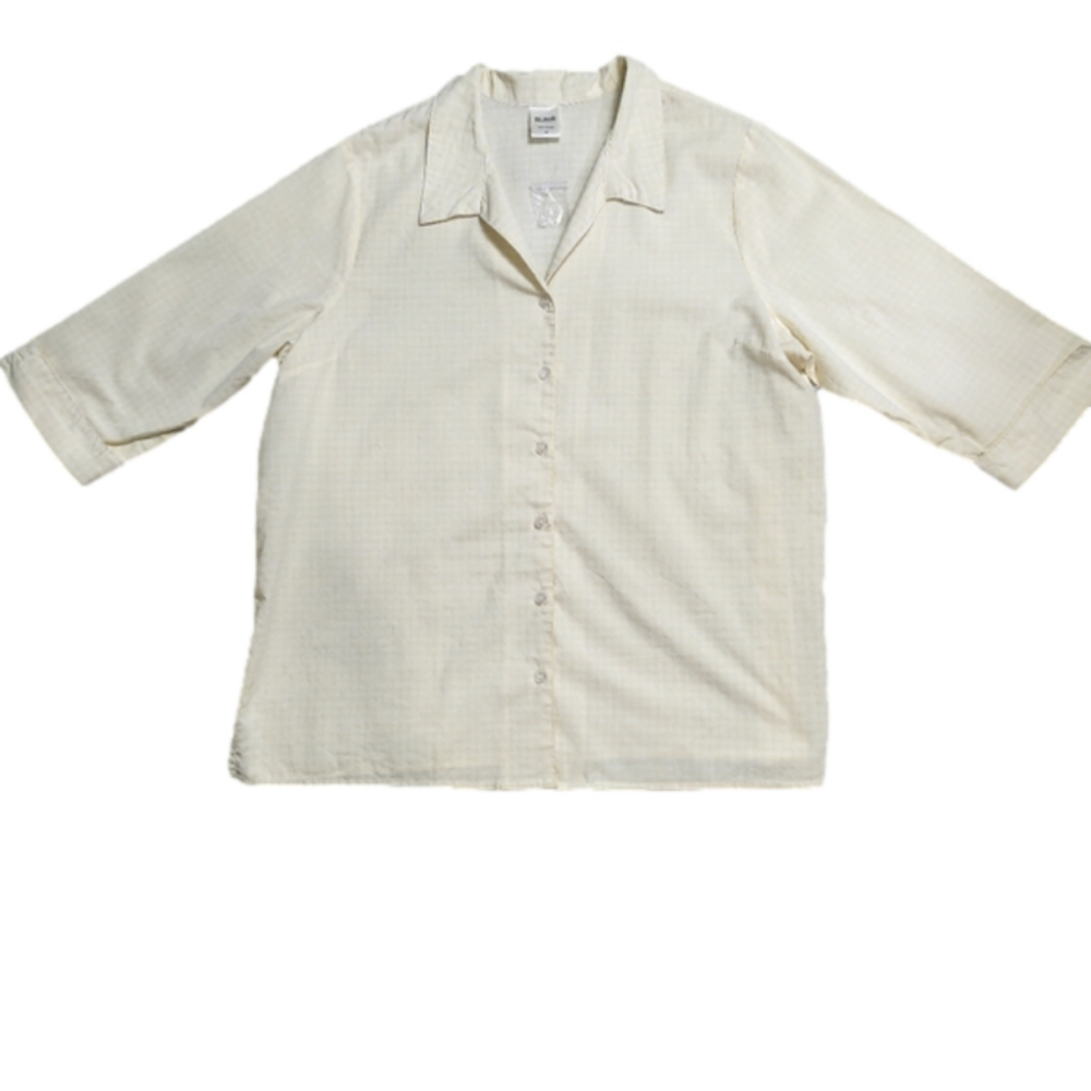 Button down shirt Gingham Collared V-neck Cotton blend yellow white BLAIR NWOT - Picture 6 of 12